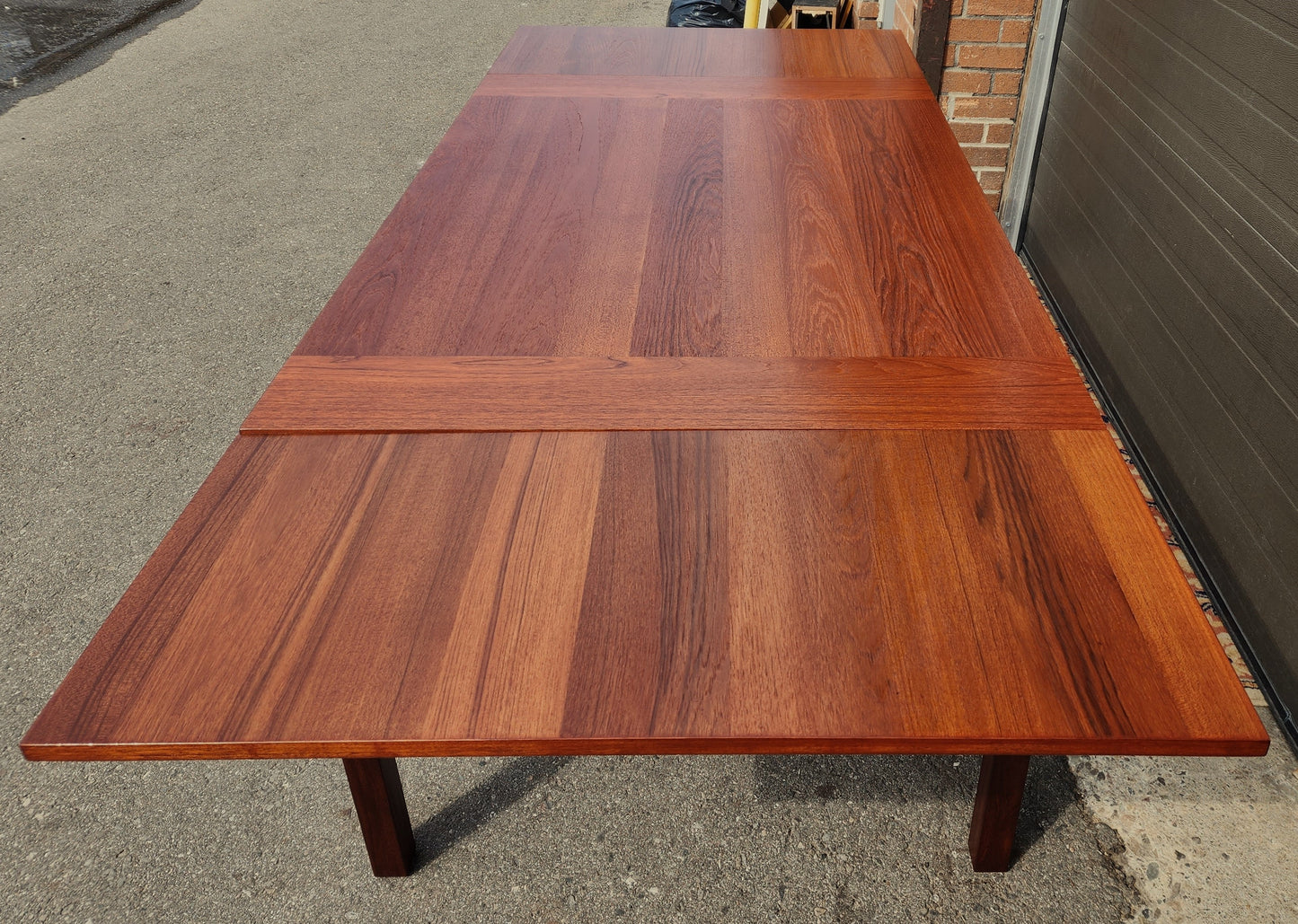 REFINISHED Mid Century Modern Teak Table Draw Leaf by RS Associates 51"-82"