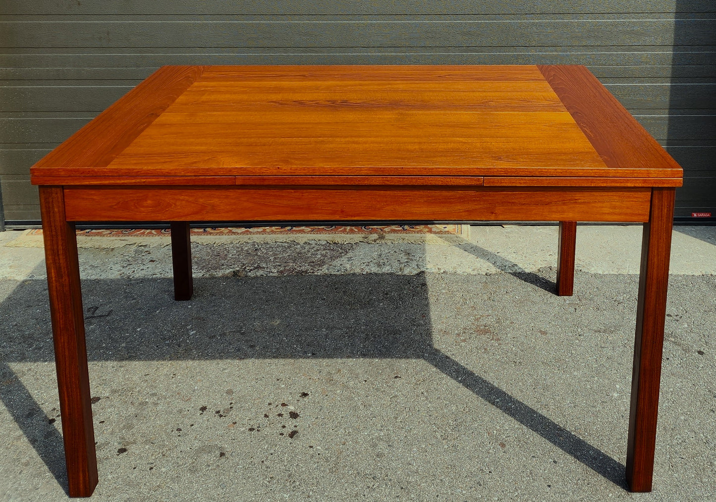 REFINISHED Mid Century Modern Teak Table Draw Leaf by RS Associates 51"-82"