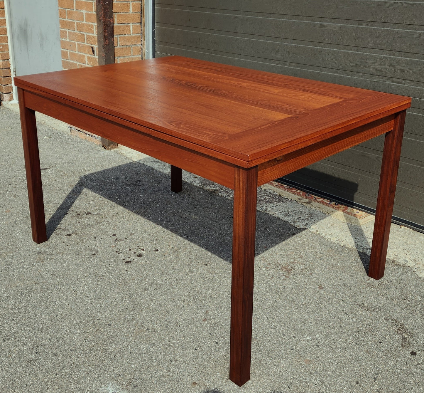 REFINISHED Mid Century Modern Teak Table Draw Leaf by RS Associates 51"-82"