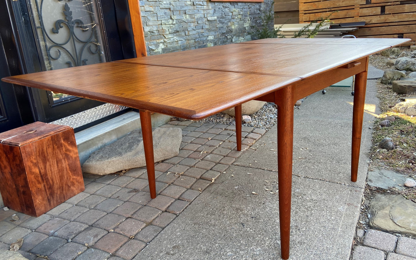 REFINISHED Danish MCM Teak Draw Leaf Table by A. H. Olsen for Skovmand & Andersen, 39"-75", PERFECT