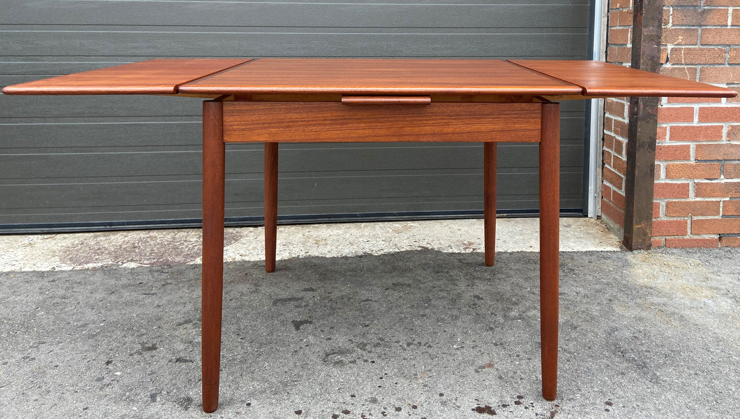 REFINISHED Danish Mid Century Modern Teak Table w 2 Leaves, 33"- 60"