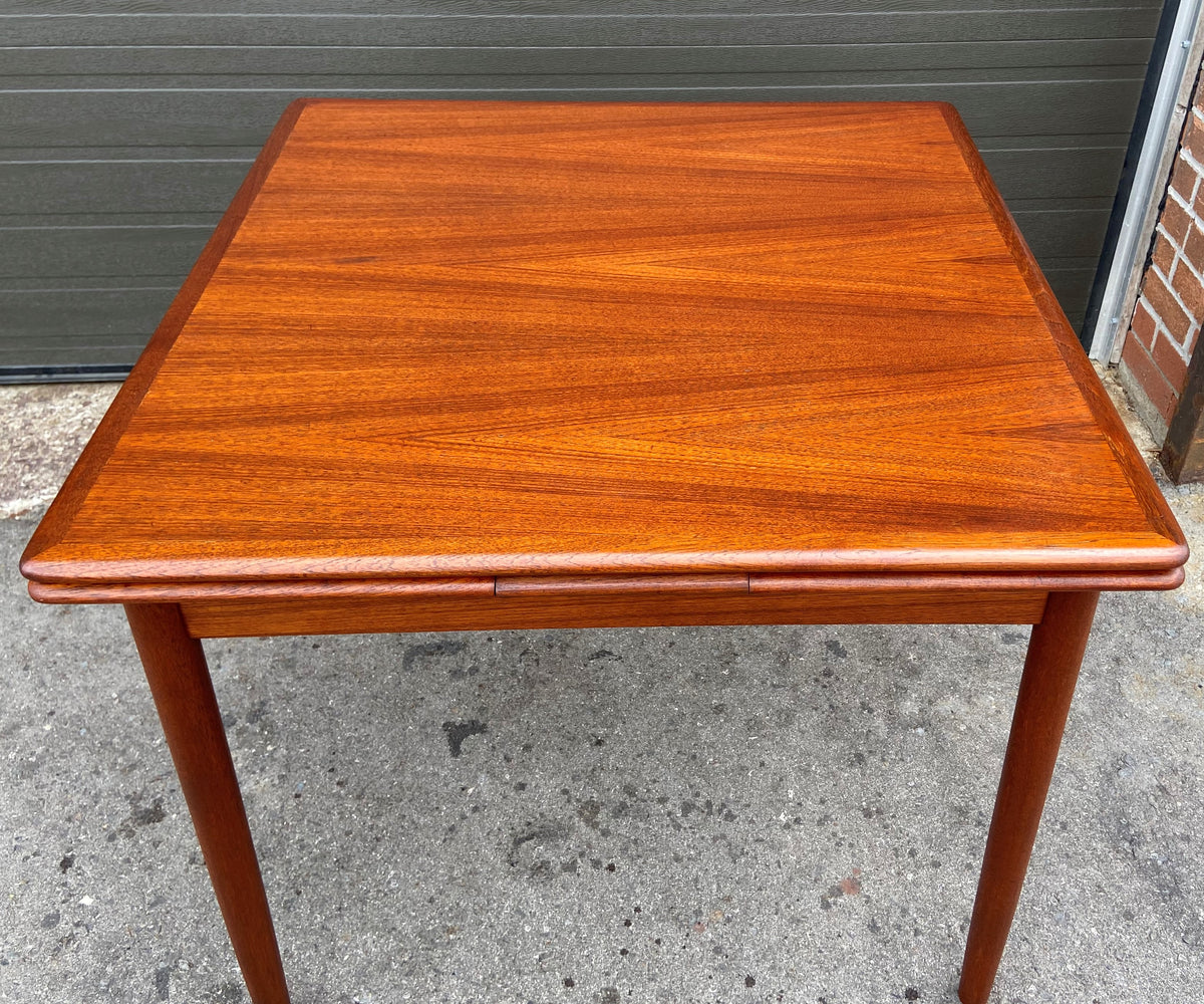 REFINISHED Danish Mid Century Modern Teak Table w 2 Leaves, 33
