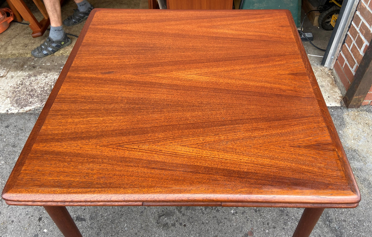 REFINISHED Danish Mid Century Modern Teak Table w 2 Leaves, 33