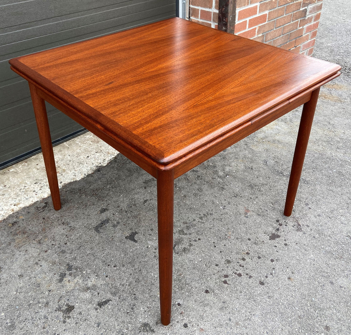 REFINISHED Danish Mid Century Modern Teak Table w 2 Leaves, 33