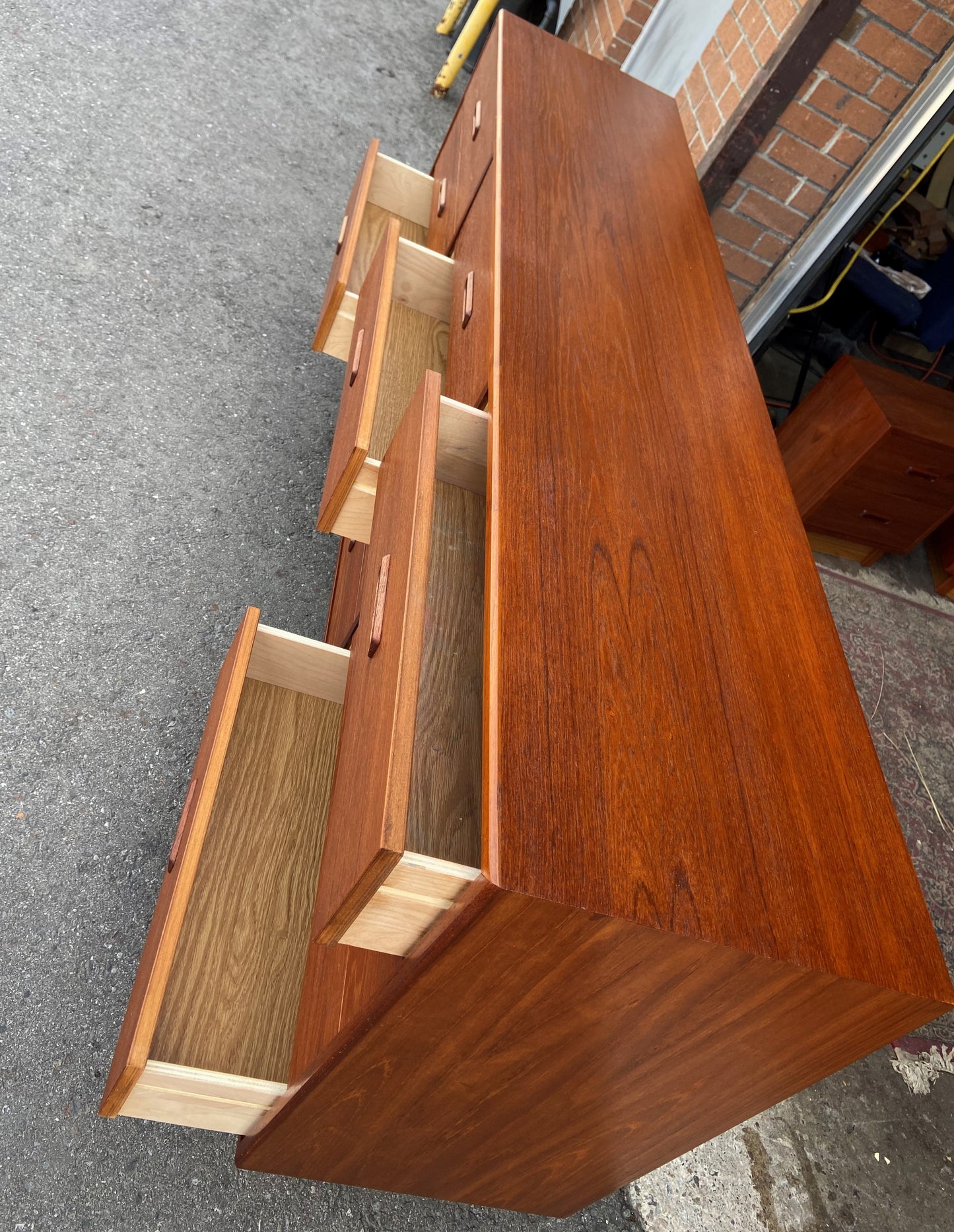 REFINISHED Mid Century Modern Teak Queen Bed, Nightstands & Dresser 12 Drawers