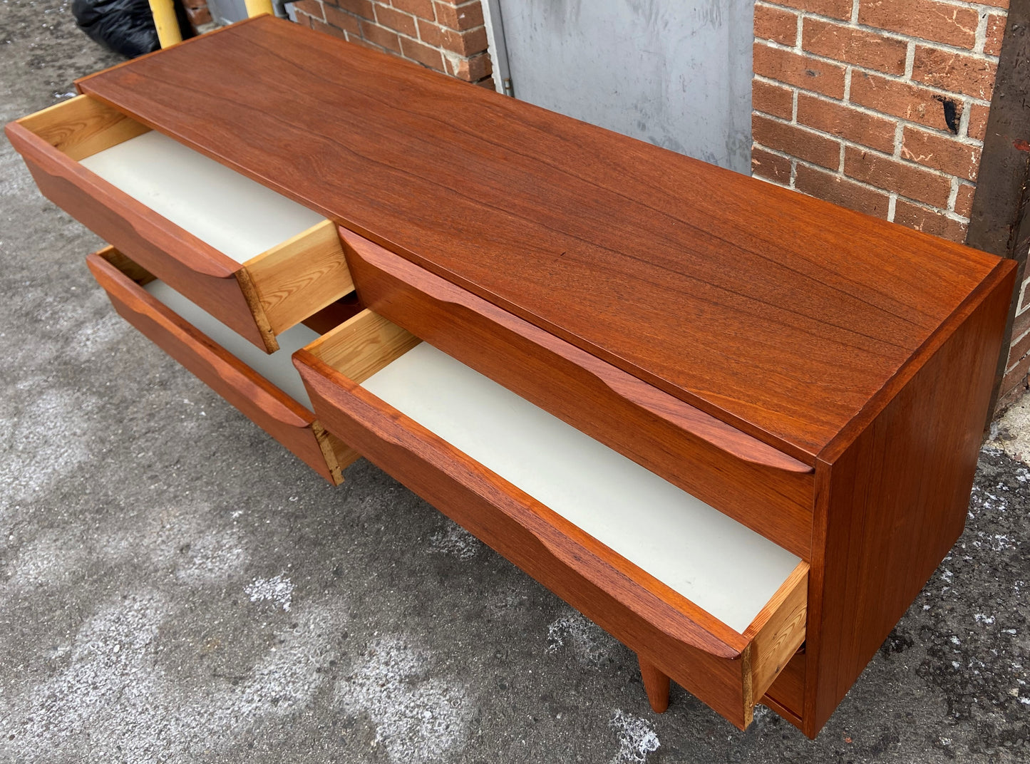 REFINISHED Mid Century Modern Teak Dresser 6 Drawers, Narrow