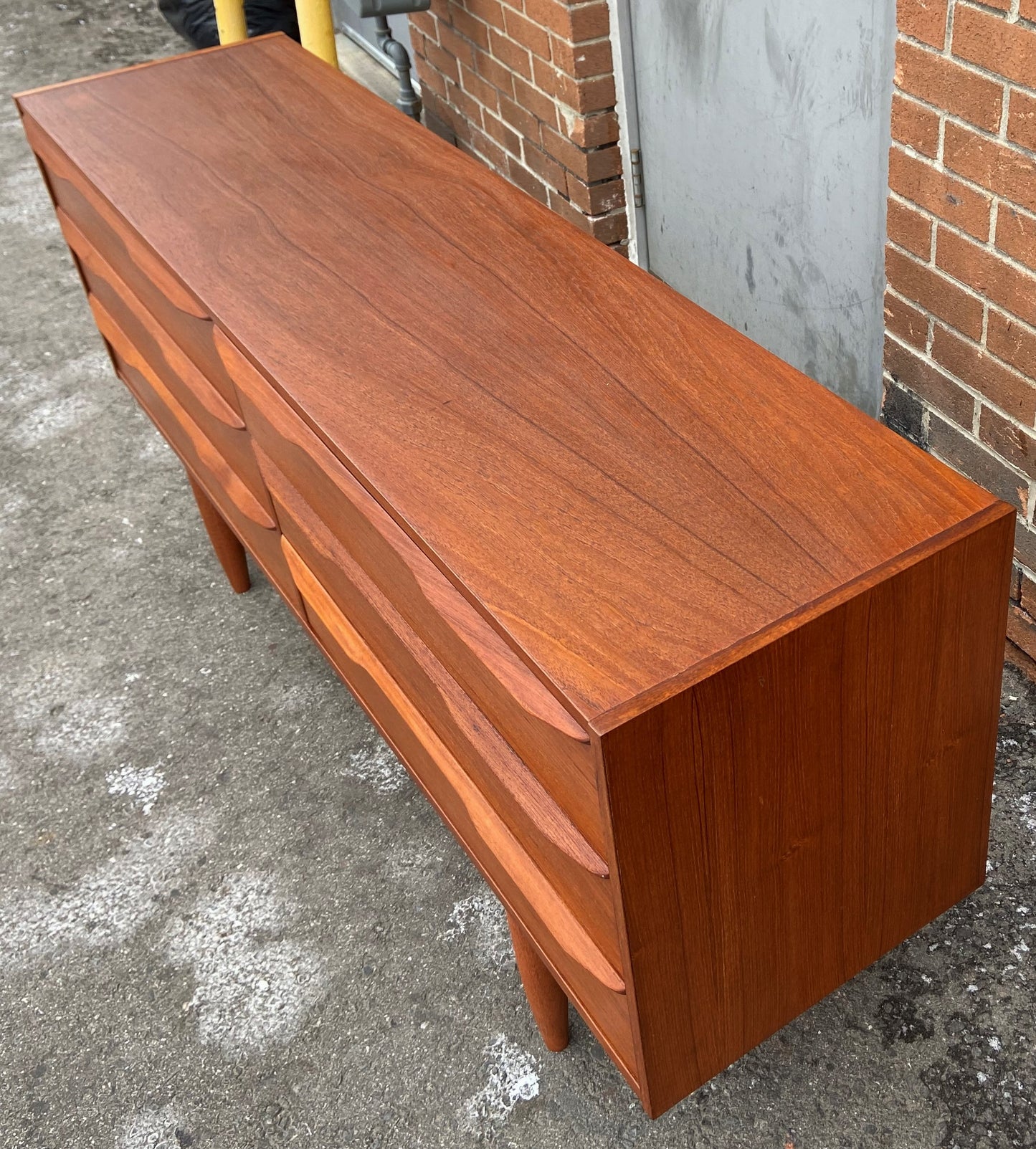 REFINISHED Mid Century Modern Teak Dresser 6 Drawers, Narrow