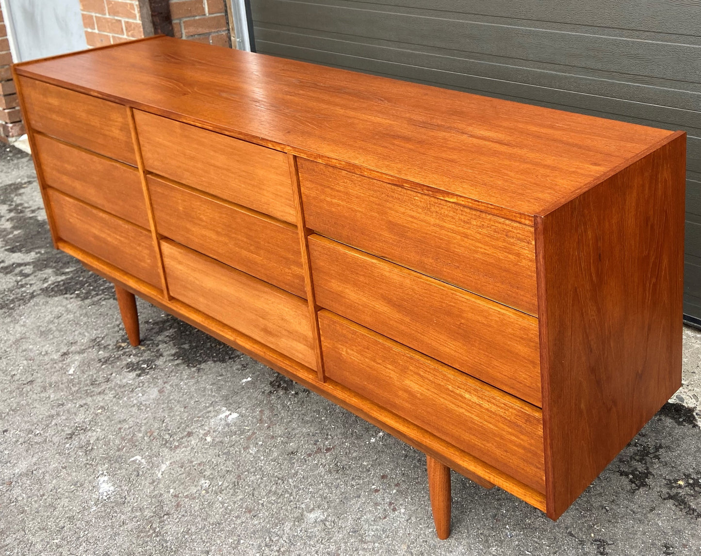 REFINISHED Mid Century Modern Teak Dresser 9 drawers 6 ft