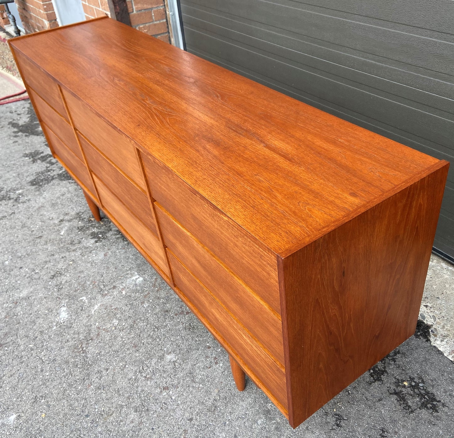 REFINISHED Mid Century Modern Teak Dresser 9 drawers 6 ft