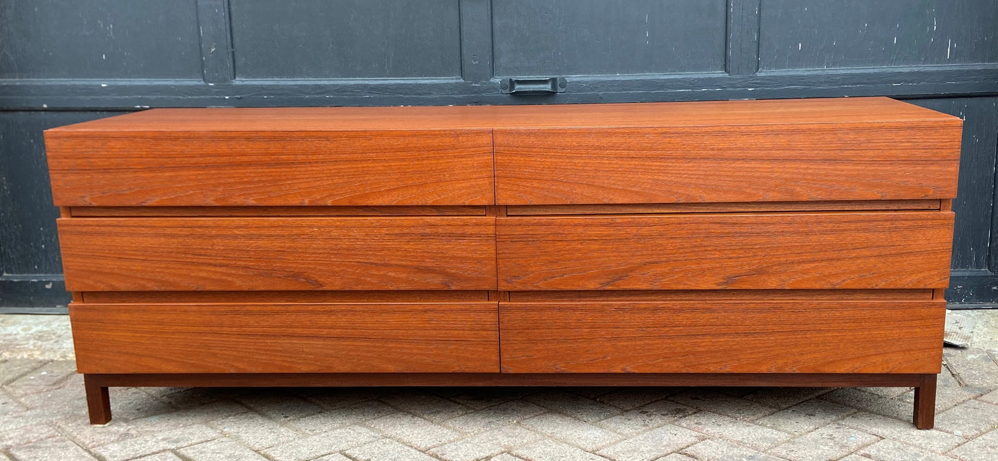 REFINISHED MCM Teak w Rosewood Low Dresser/ TV Console by Reff/ Knoll, 63" PERFECT