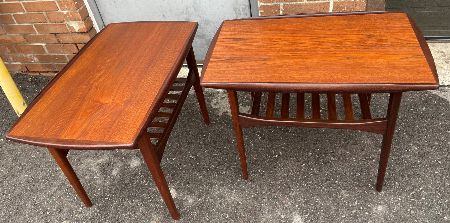 2 REFINISHED Mid Century Modern Teak End Tables w Shelves, Perfect