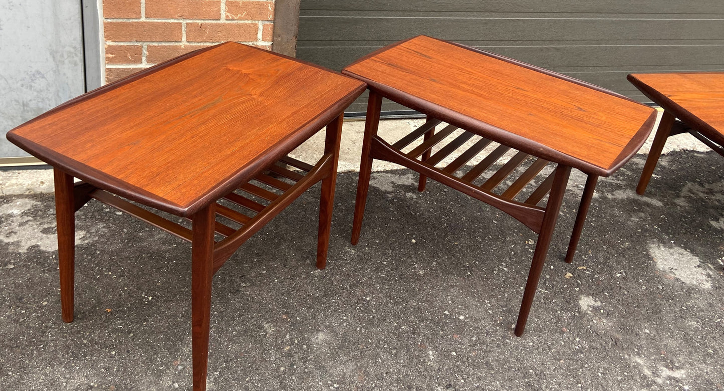 2 REFINISHED Mid Century Modern Teak End Tables w Shelves, Perfect