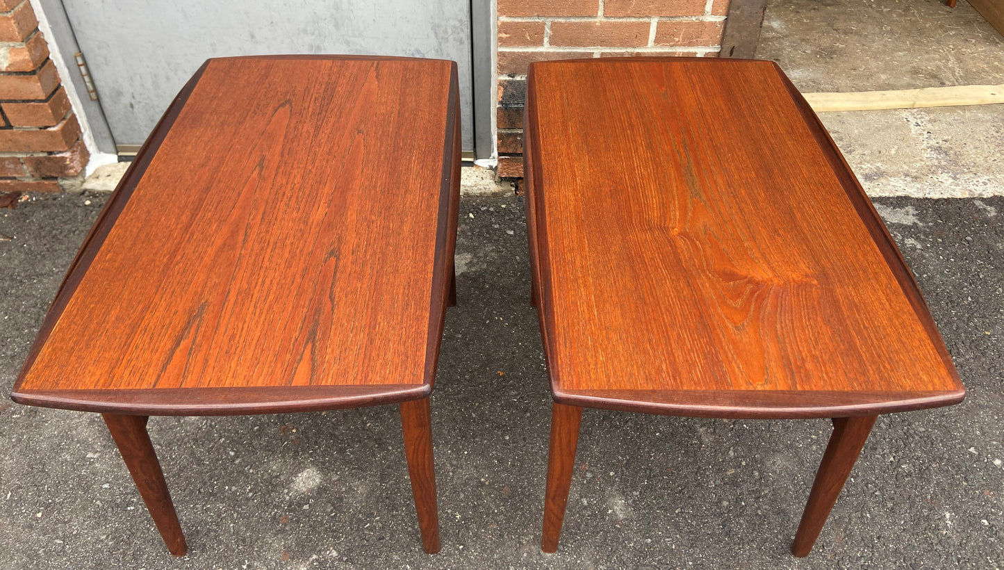 2 REFINISHED Mid Century Modern Teak End Tables w Shelves, Perfect