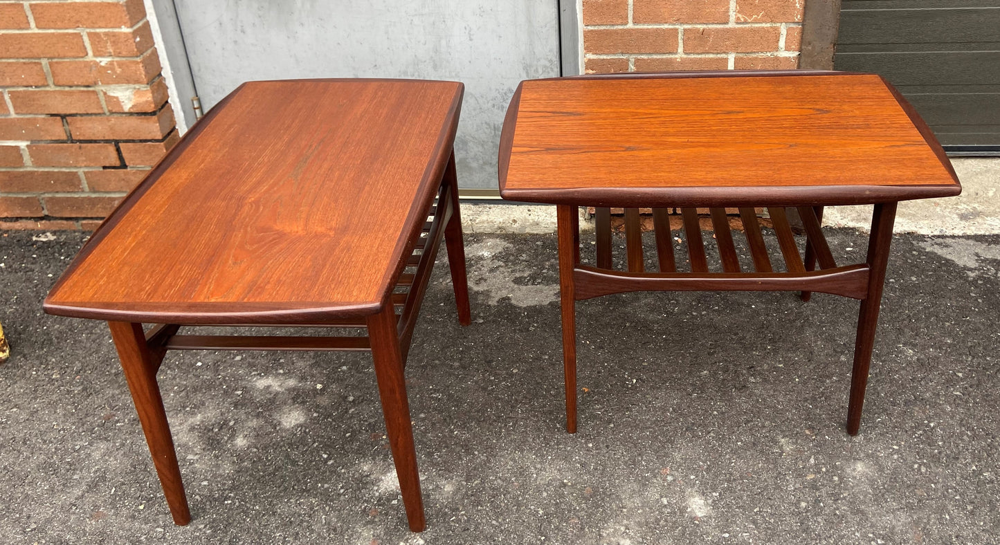 2 REFINISHED Mid Century Modern Teak End Tables w Shelves, Perfect