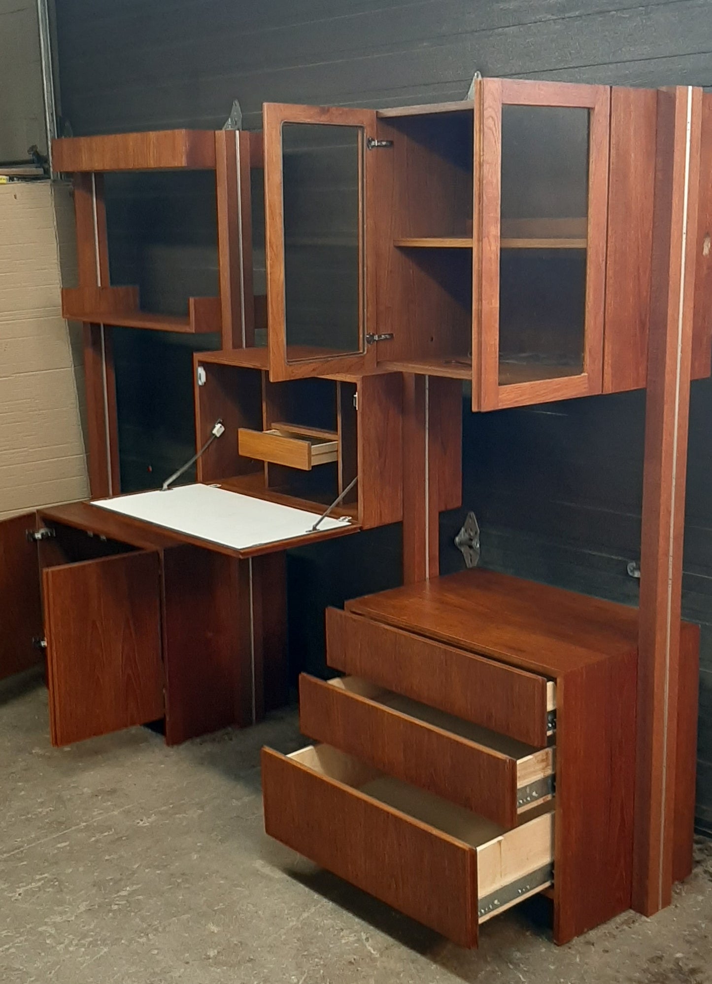 REFINISHED MCM Teak Freestanding Modular Wall Unit