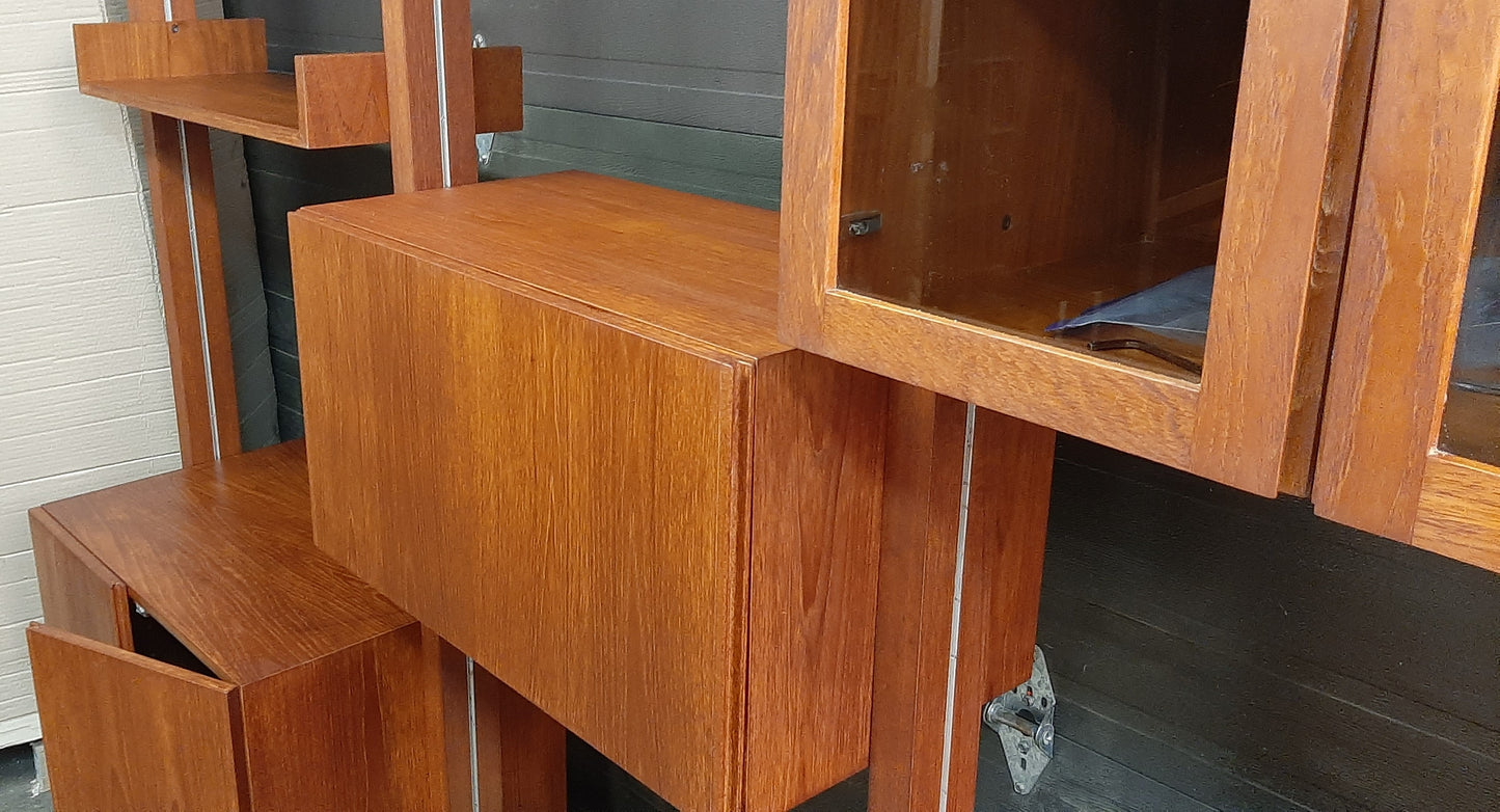 REFINISHED MCM Teak Freestanding Modular Wall Unit