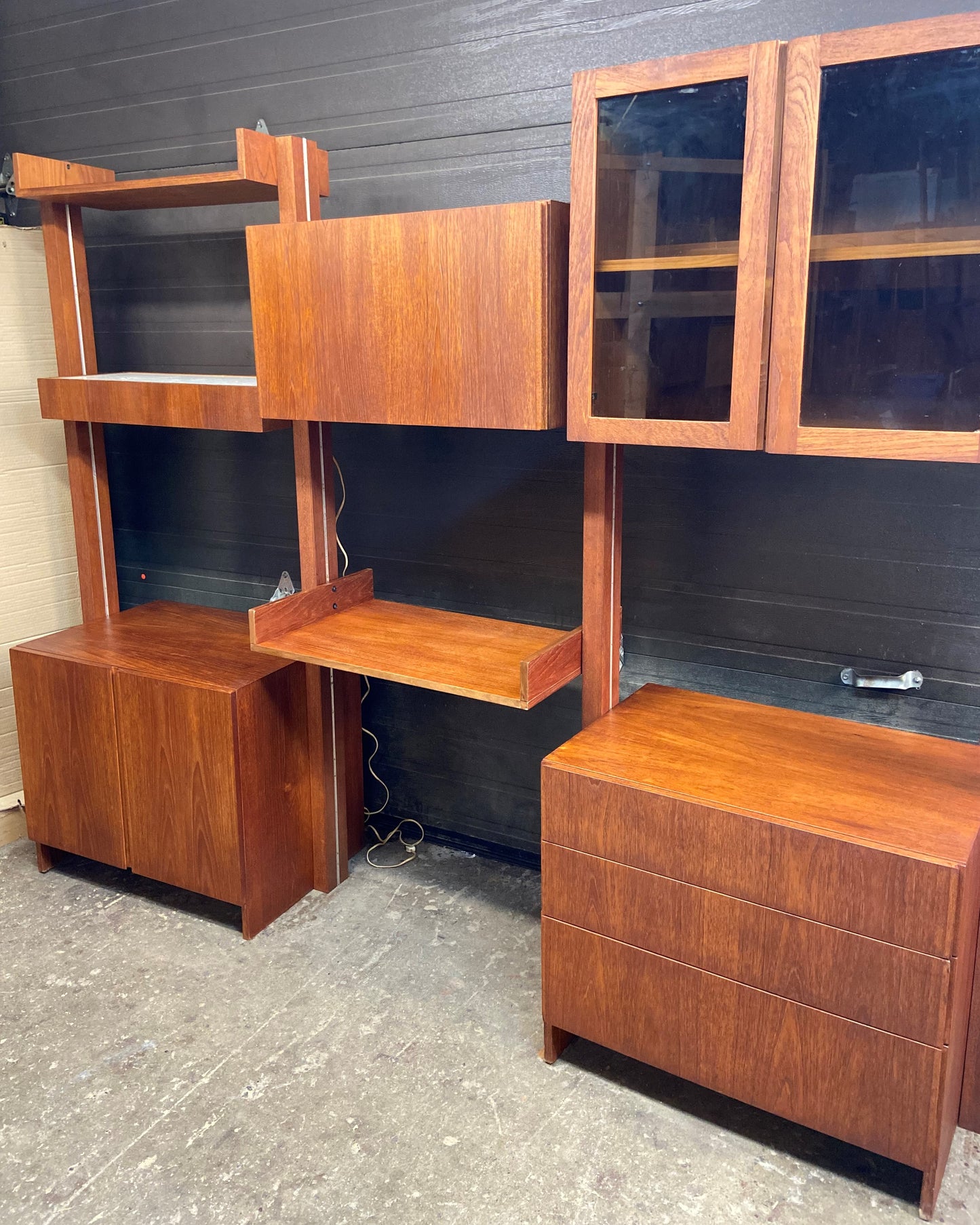 REFINISHED MCM Teak Freestanding Modular Wall Unit