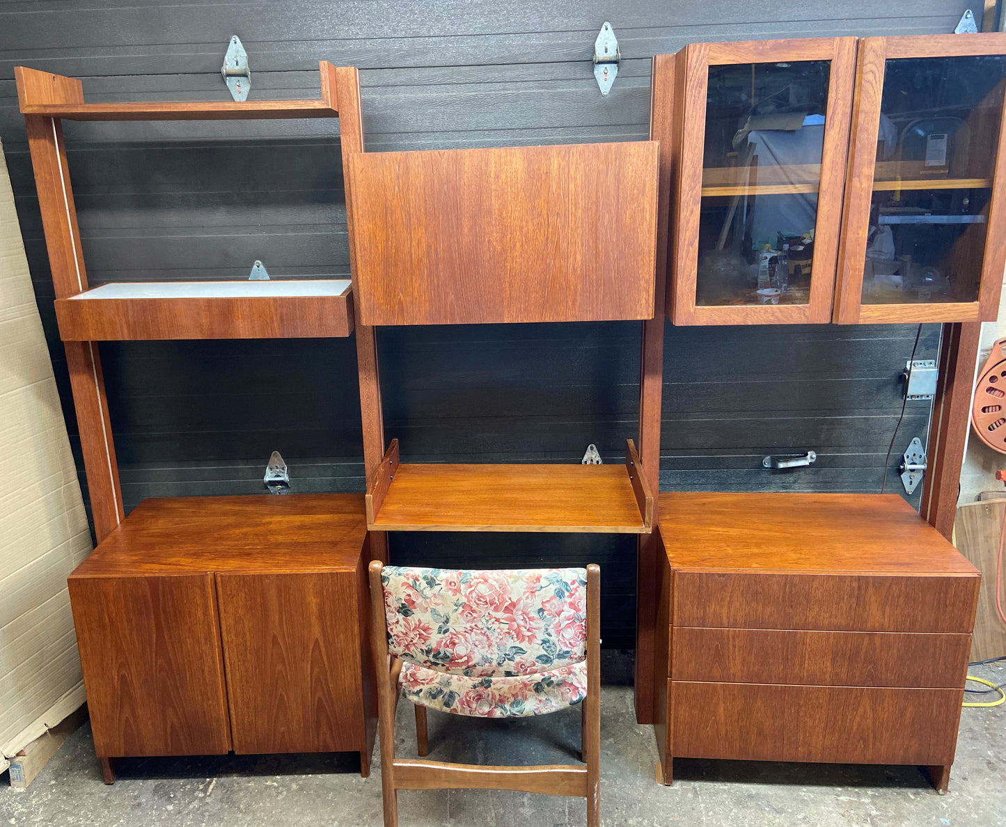 REFINISHED MCM Teak Freestanding Modular Wall Unit