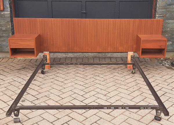 RESTORED Teak MCM Headboard w 2 floating nighstands for Queen Bed L 94.5", perfect - Mid Century Modern Toronto