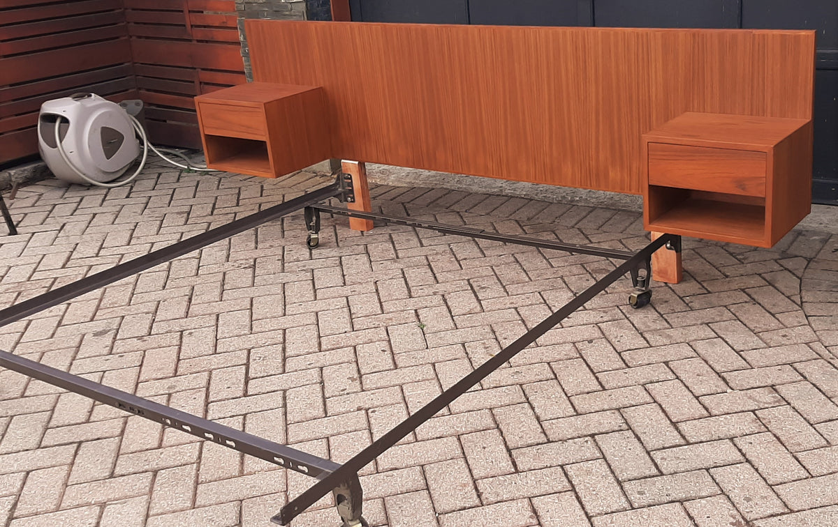 RESTORED Teak MCM Headboard w 2 floating nighstands for Queen Bed L 94.5