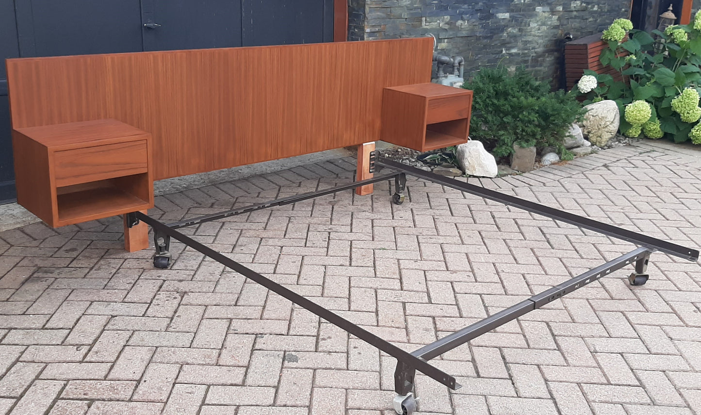 RESTORED Teak MCM Headboard w 2 floating nighstands for Queen Bed L 94.5", perfect - Mid Century Modern Toronto