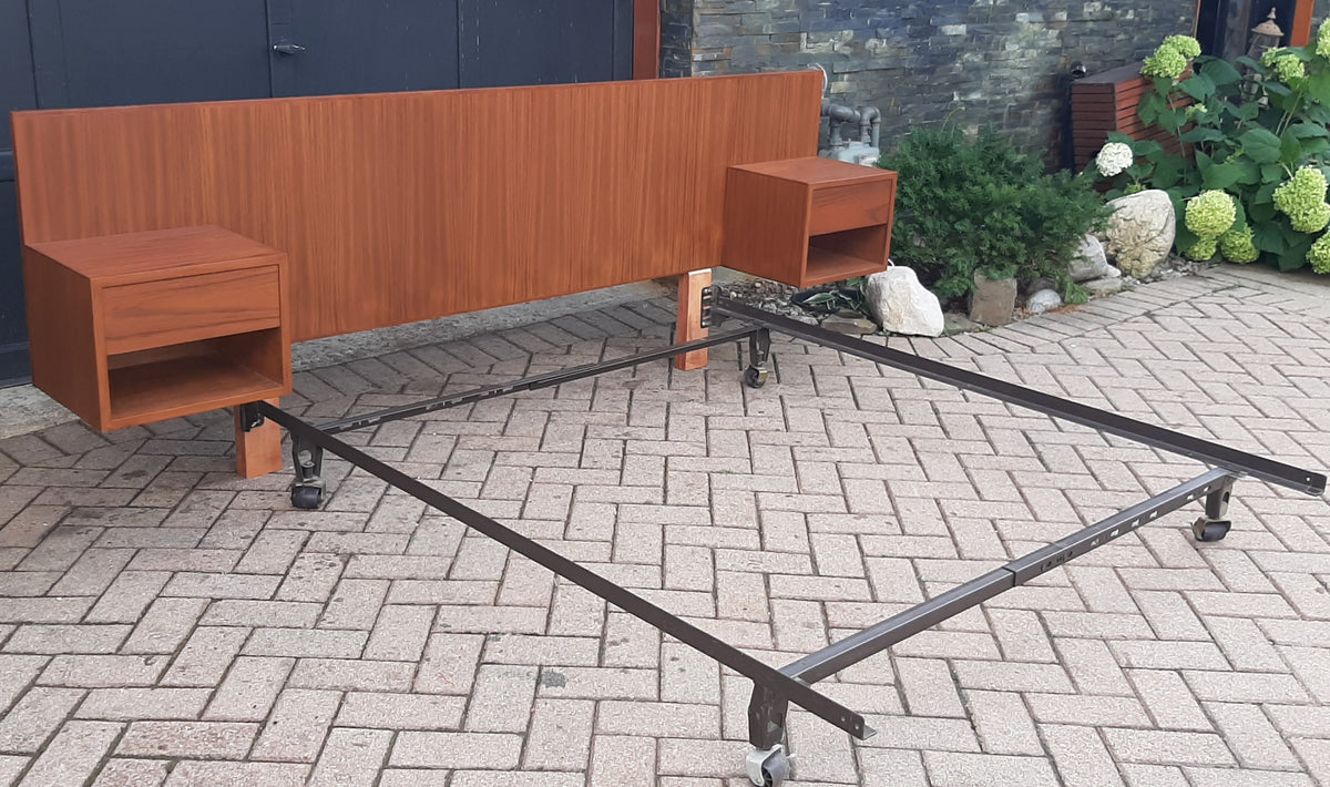 RESTORED Teak MCM Headboard w 2 floating nighstands for Queen Bed L 94.5