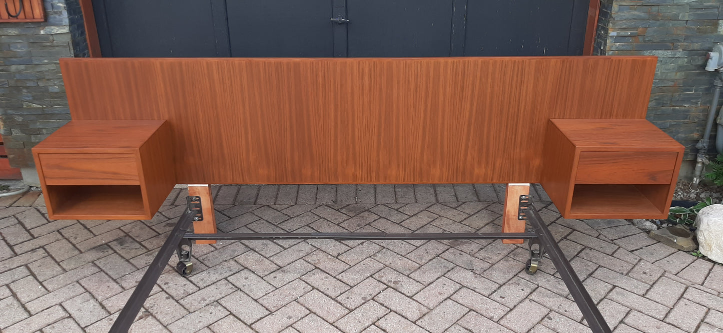 RESTORED Teak MCM Headboard w 2 floating nighstands for Queen Bed L 94.5", perfect - Mid Century Modern Toronto