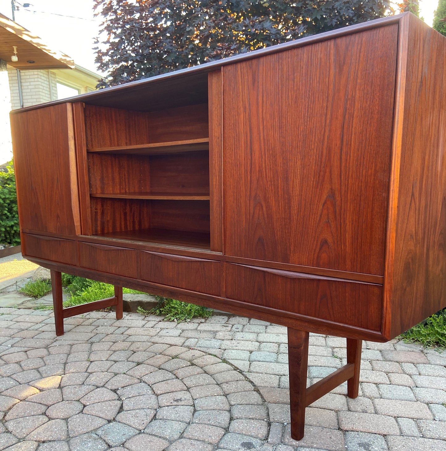 REFINISHED Danish MCM Teak Highboard by EW Bach for Sejling Skabe 77.5"