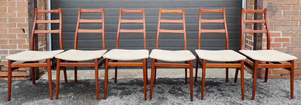 6 RESTORED Mid Century Modern Teak Ladder-Back Chairs, will be REUPHOLSTERED