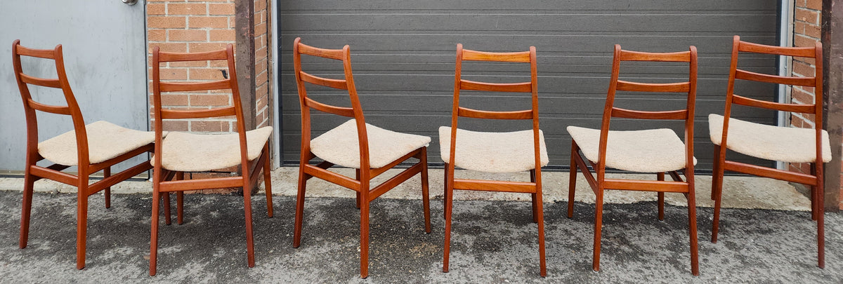 6 RESTORED Mid Century Modern Teak Ladder-Back Chairs, will be REUPHOLSTERED