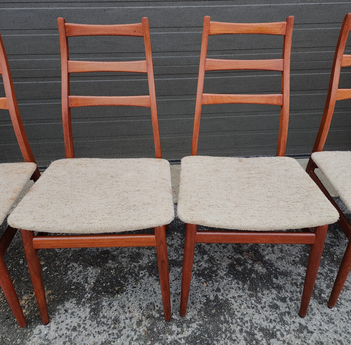 6 RESTORED Mid Century Modern Teak Ladder-Back Chairs, will be REUPHOLSTERED