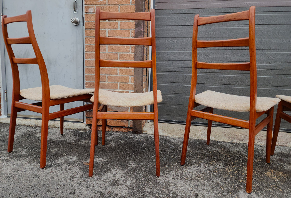 6 RESTORED Mid Century Modern Teak Ladder-Back Chairs, will be REUPHOLSTERED