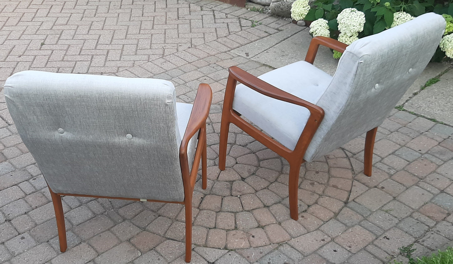 REFINISHED REUPHOLSTERED Pair of Mid Century Modern Teak Armchairs,  Perfect