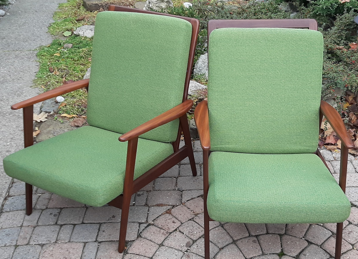 A pair of Danish MCM Solid Teak Lounge Chairs REFINISHED
