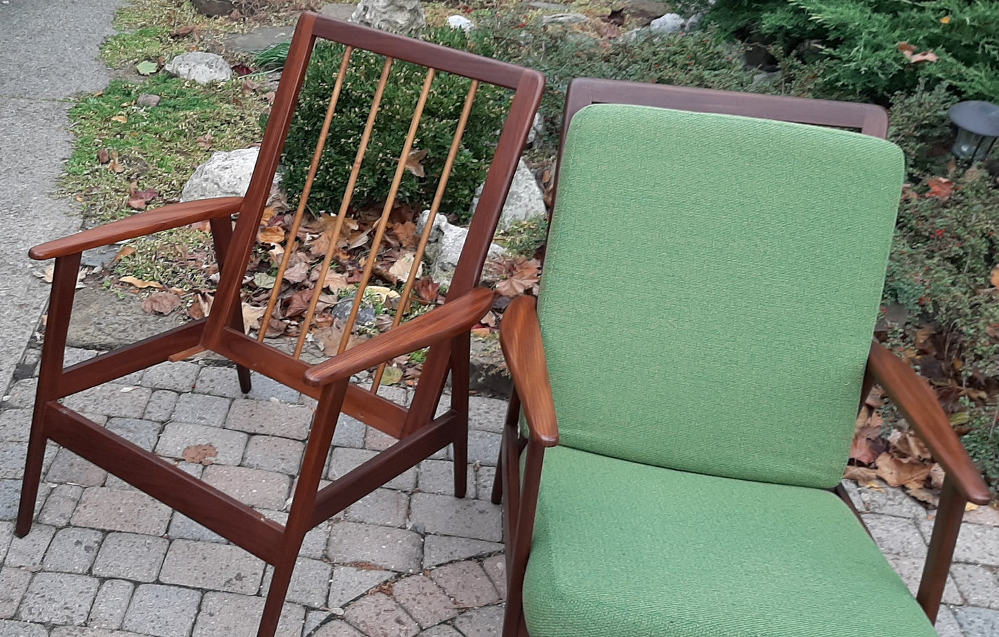 A pair of Danish MCM Solid Teak Lounge Chairs REFINISHED