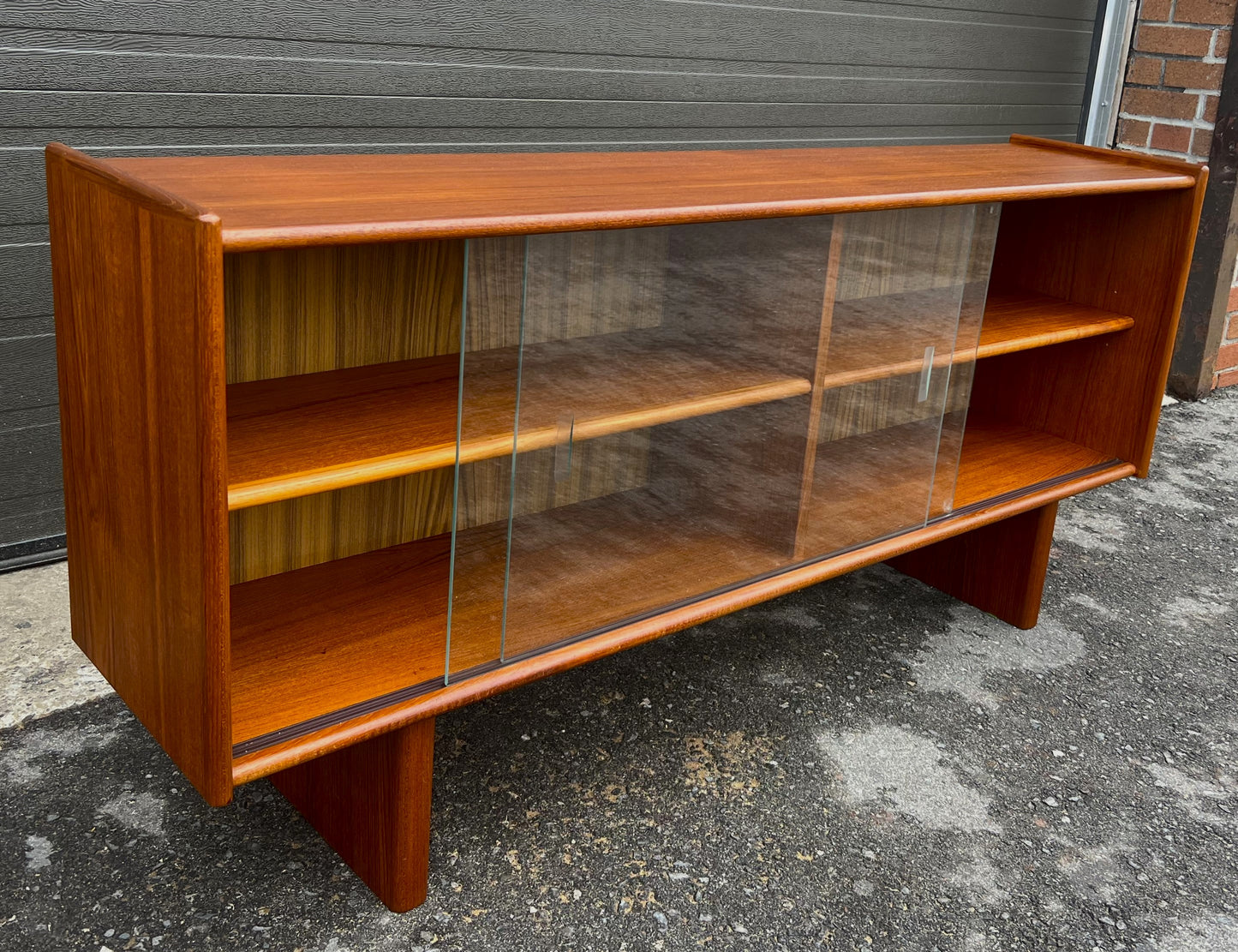 REFINISHED Mid Century Modern Teak Bookcase Media TV Console 55"