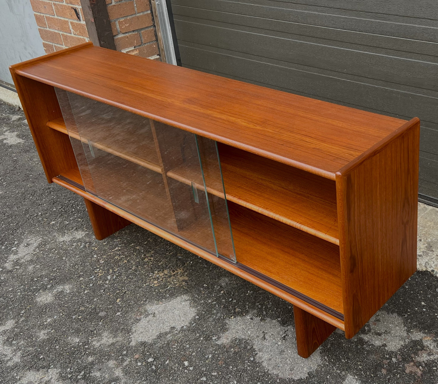 REFINISHED Mid Century Modern Teak Bookcase Media TV Console 55"