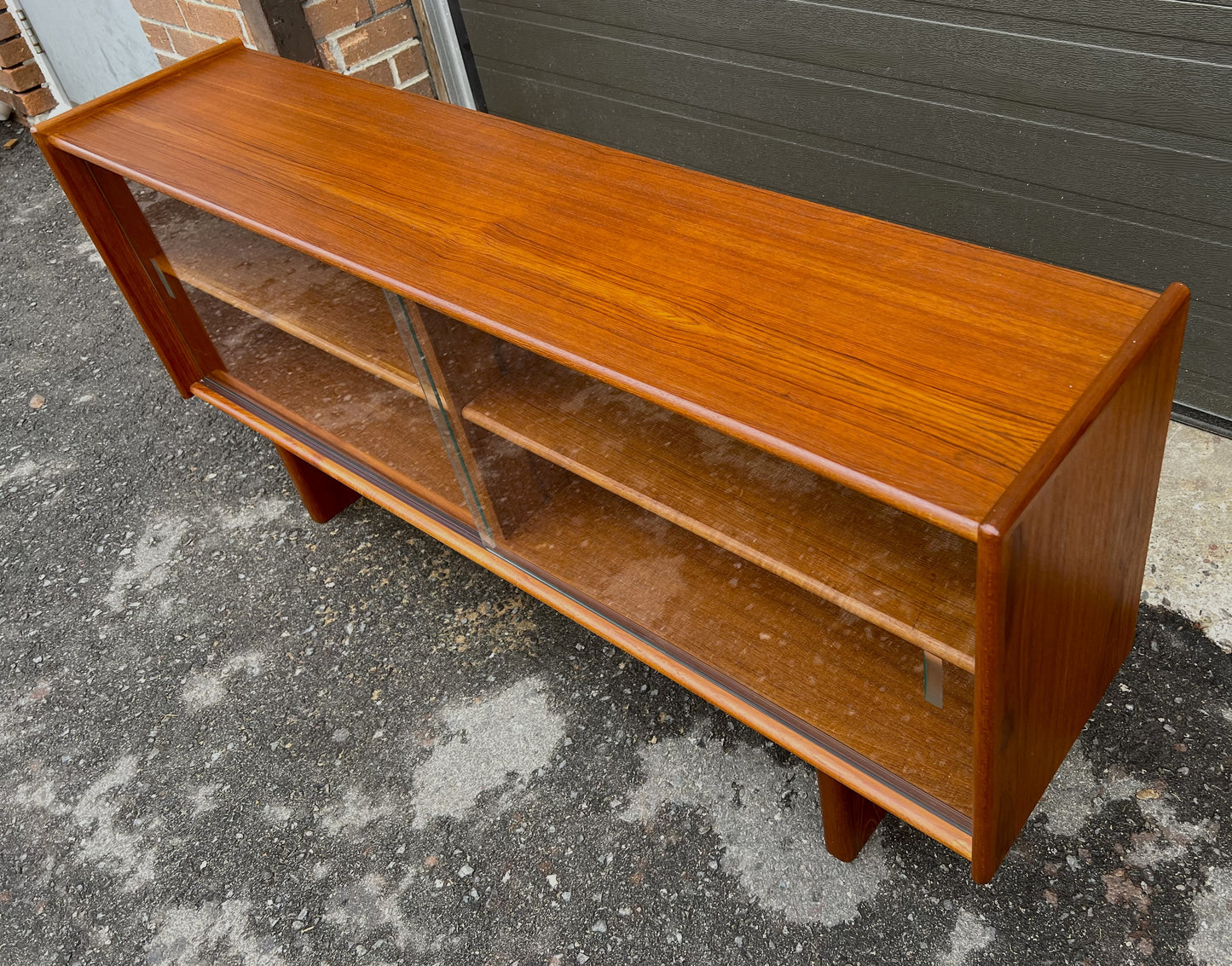 REFINISHED Mid Century Modern Teak Bookcase Media TV Console 55"