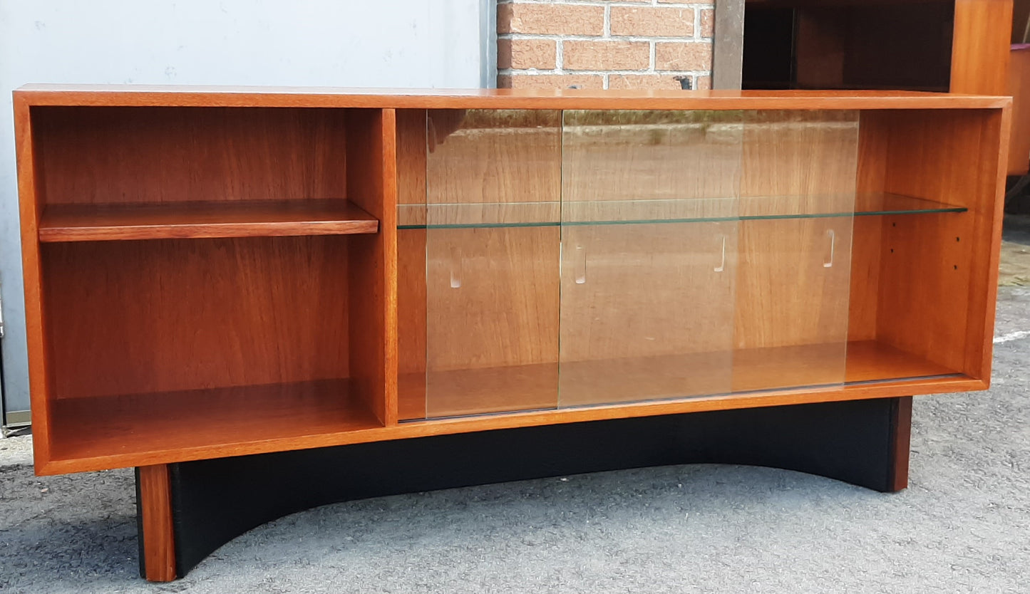 REFINISHED MCM  Teak Console 60" w glass doors, Perfect