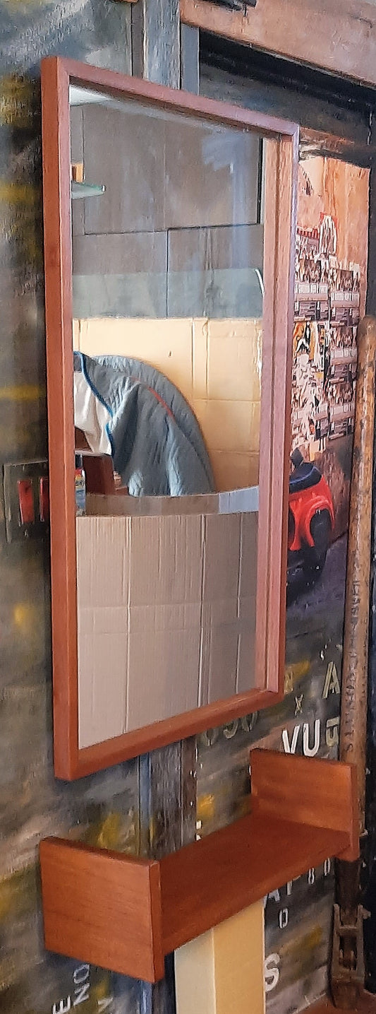 REFINISHED MCM Teak Floating Shelf & Mirror, PERFECT - Mid Century Modern Toronto