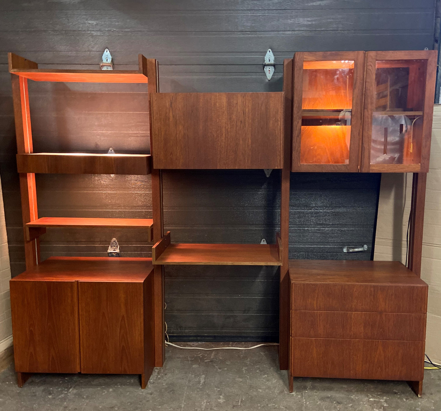 REFINISHED MCM Teak Freestanding Modular Wall Unit