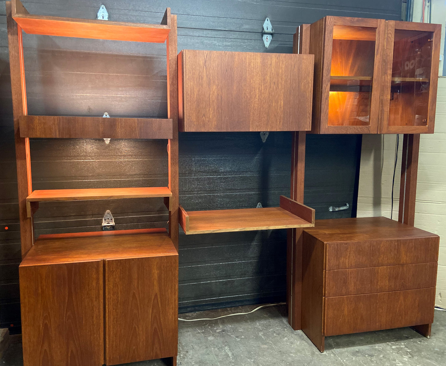 REFINISHED MCM Teak Freestanding Modular Wall Unit