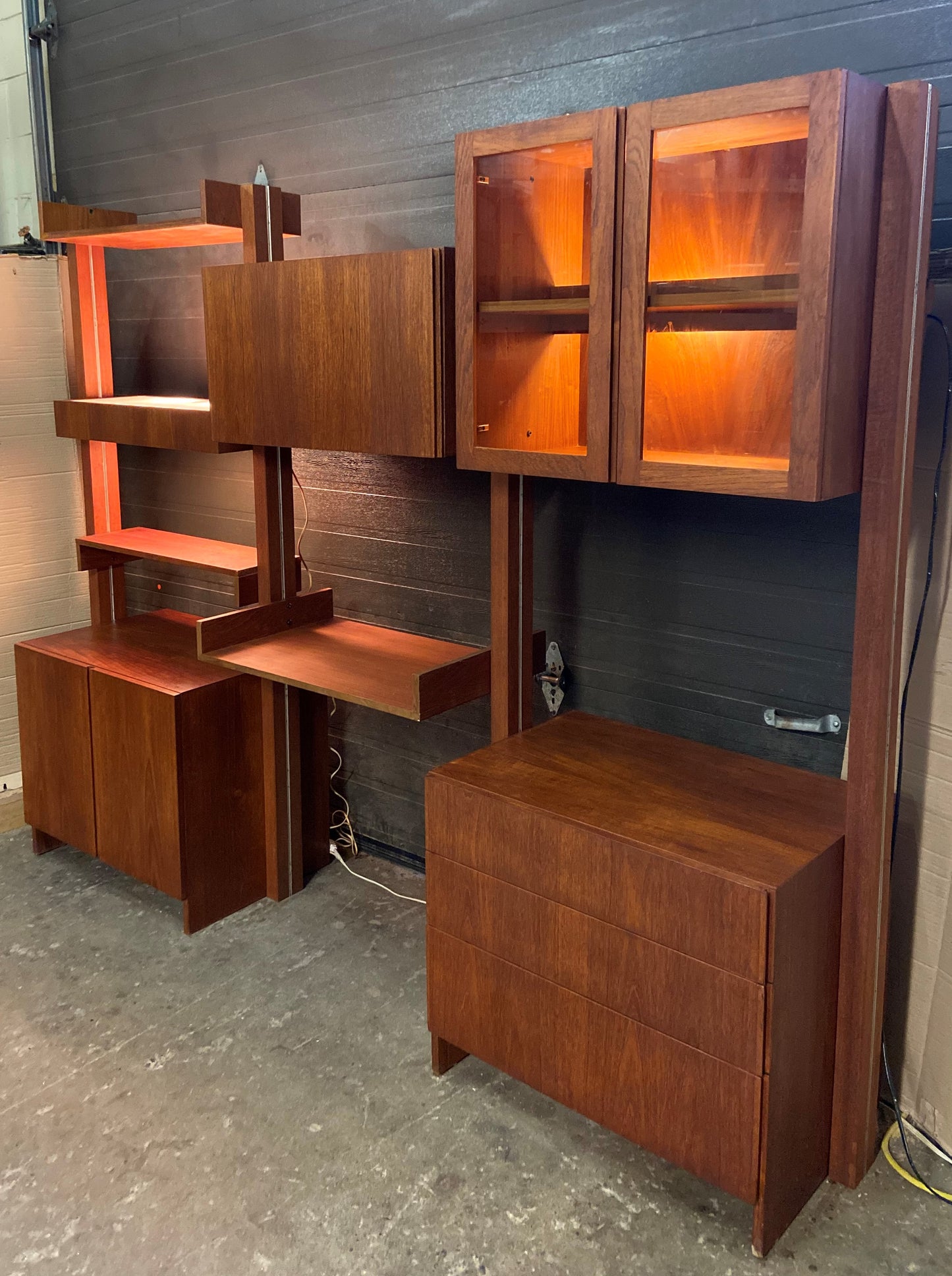 REFINISHED MCM Teak Freestanding Modular Wall Unit