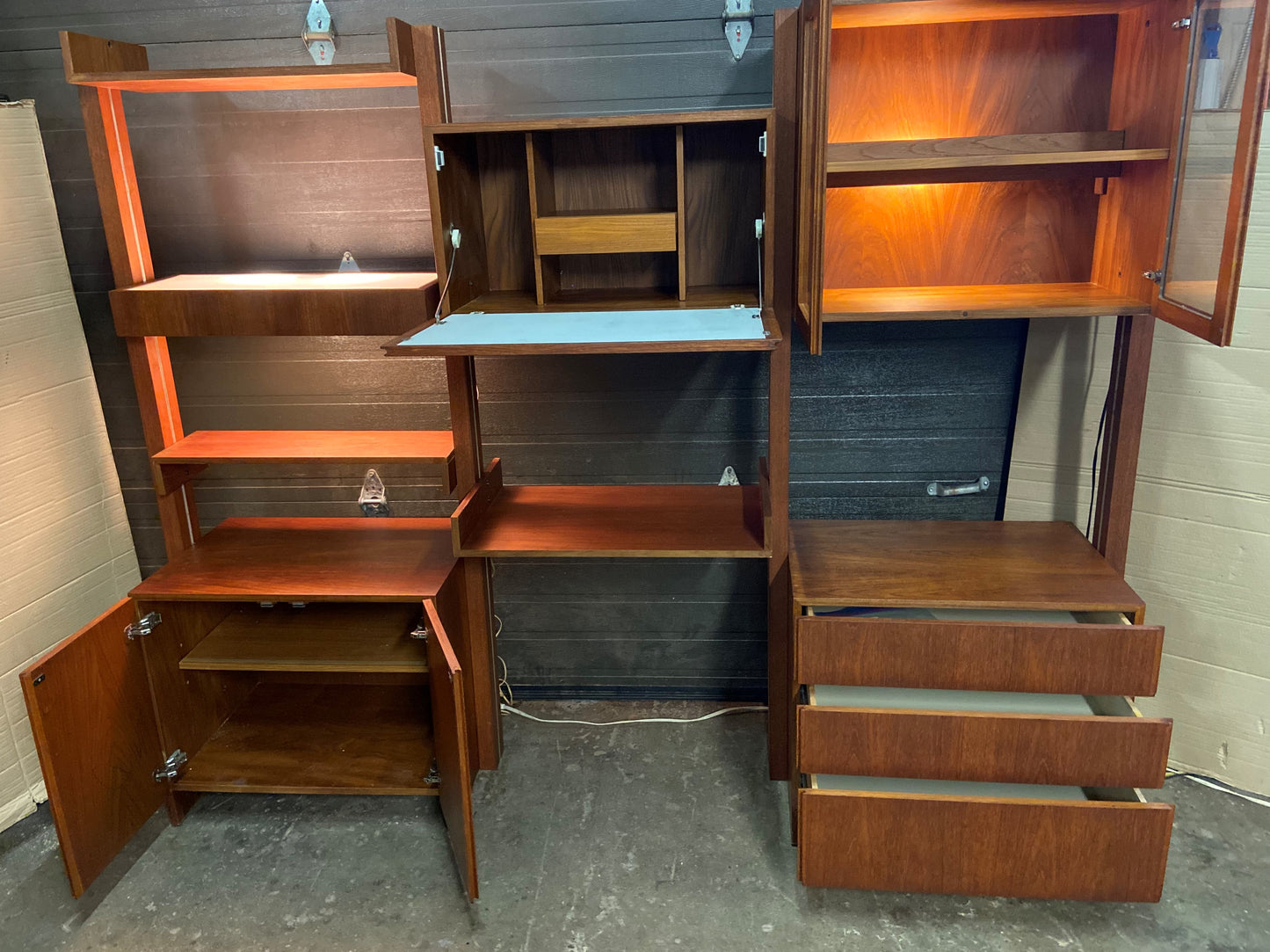 REFINISHED MCM Teak Freestanding Modular Wall Unit