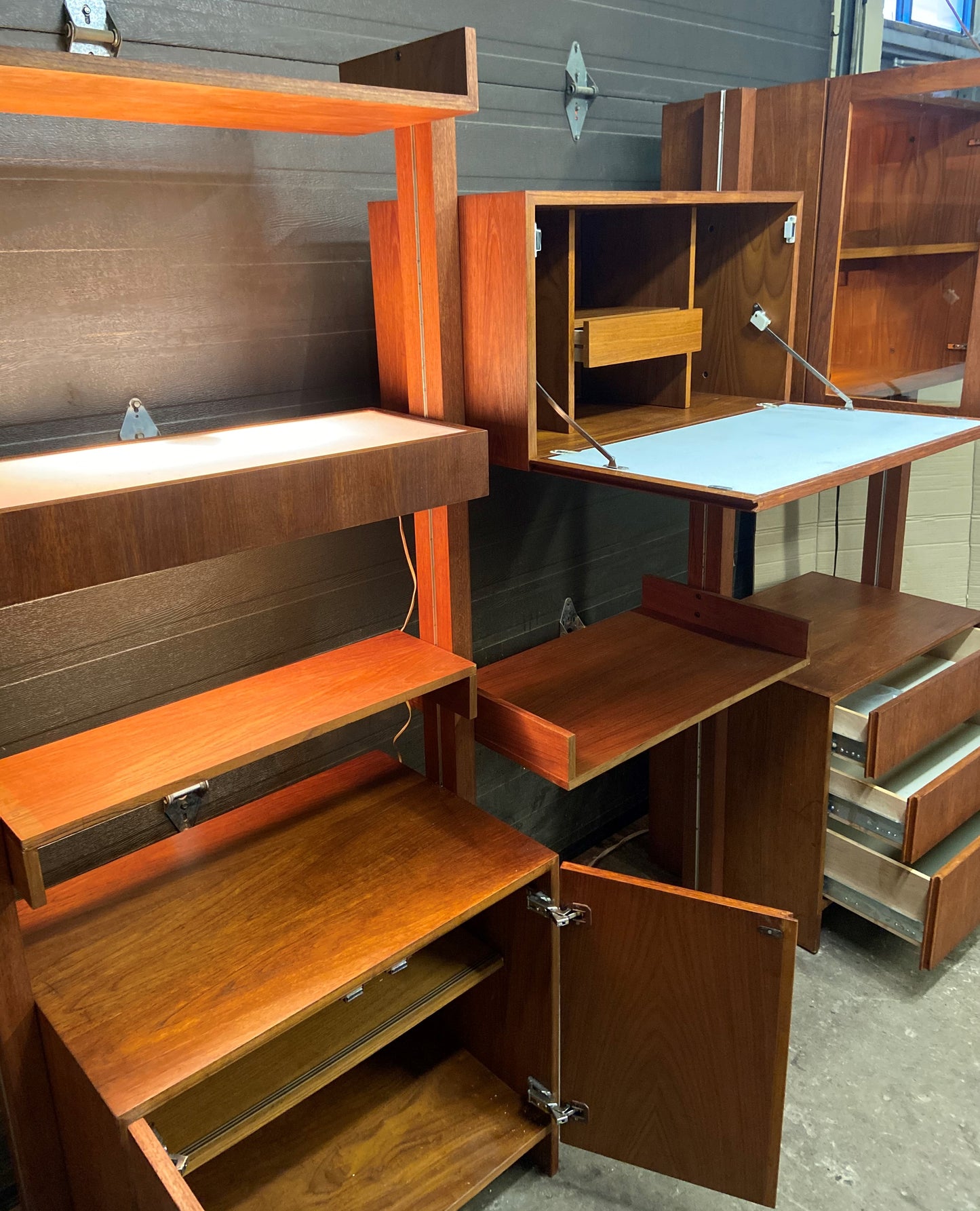 REFINISHED MCM Teak Freestanding Modular Wall Unit