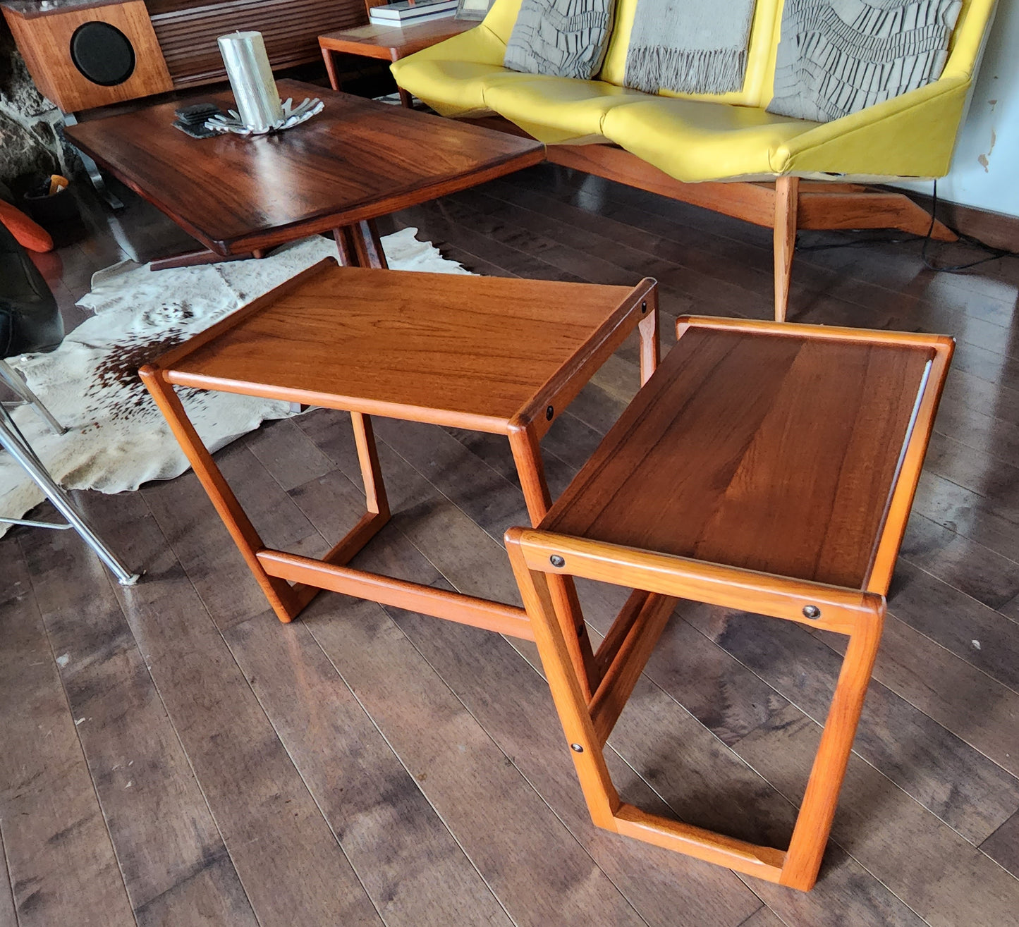 REFINISHED Danish Mid Century Modern 3 teak nesting / end tables