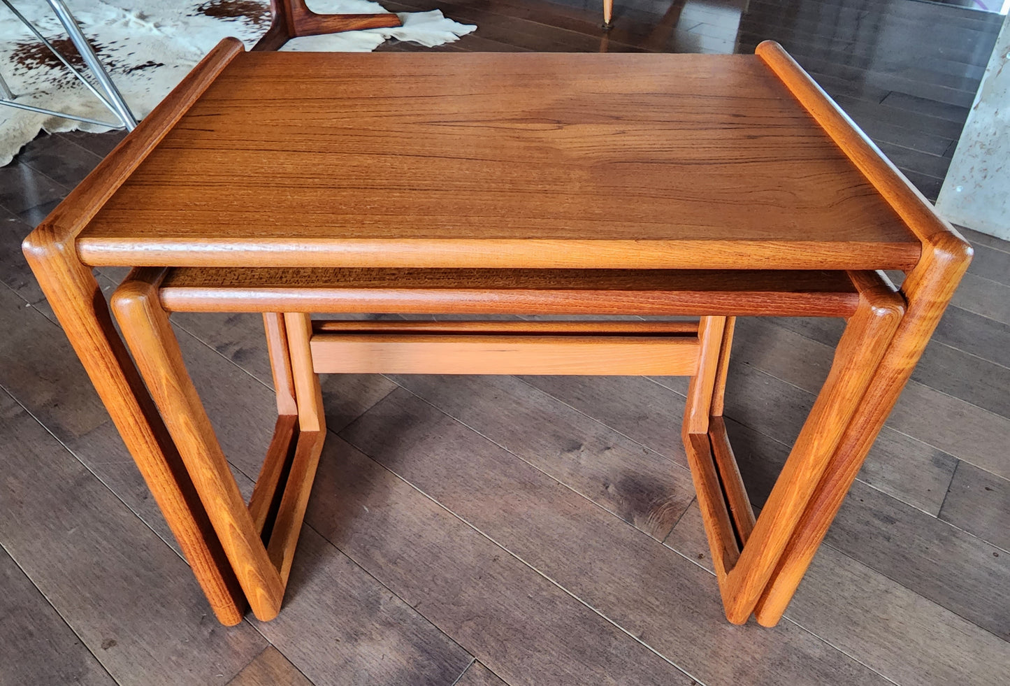 REFINISHED Danish Mid Century Modern 3 teak nesting / end tables