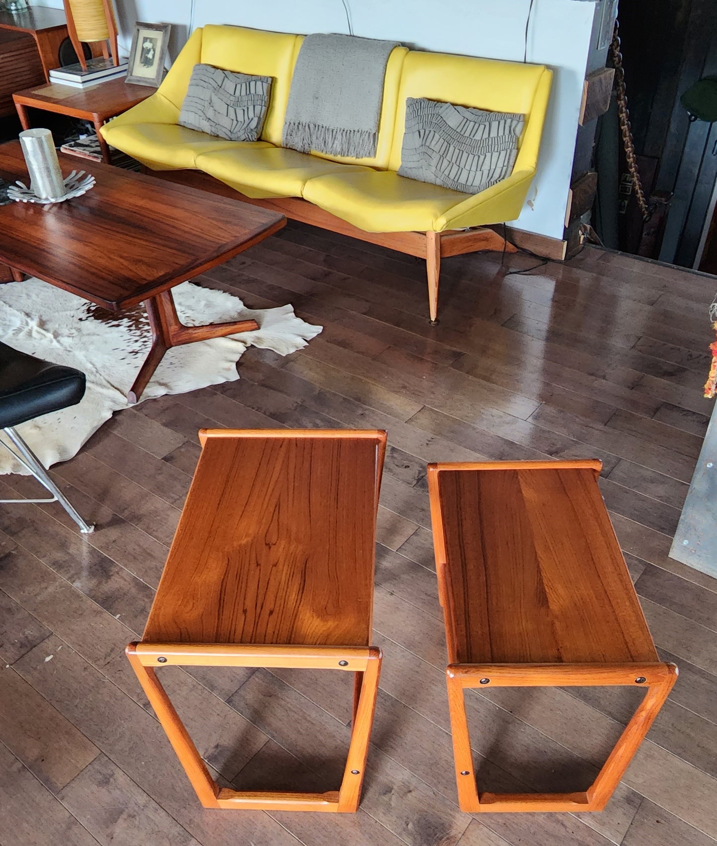 REFINISHED Danish Mid Century Modern 3 teak nesting / end tables