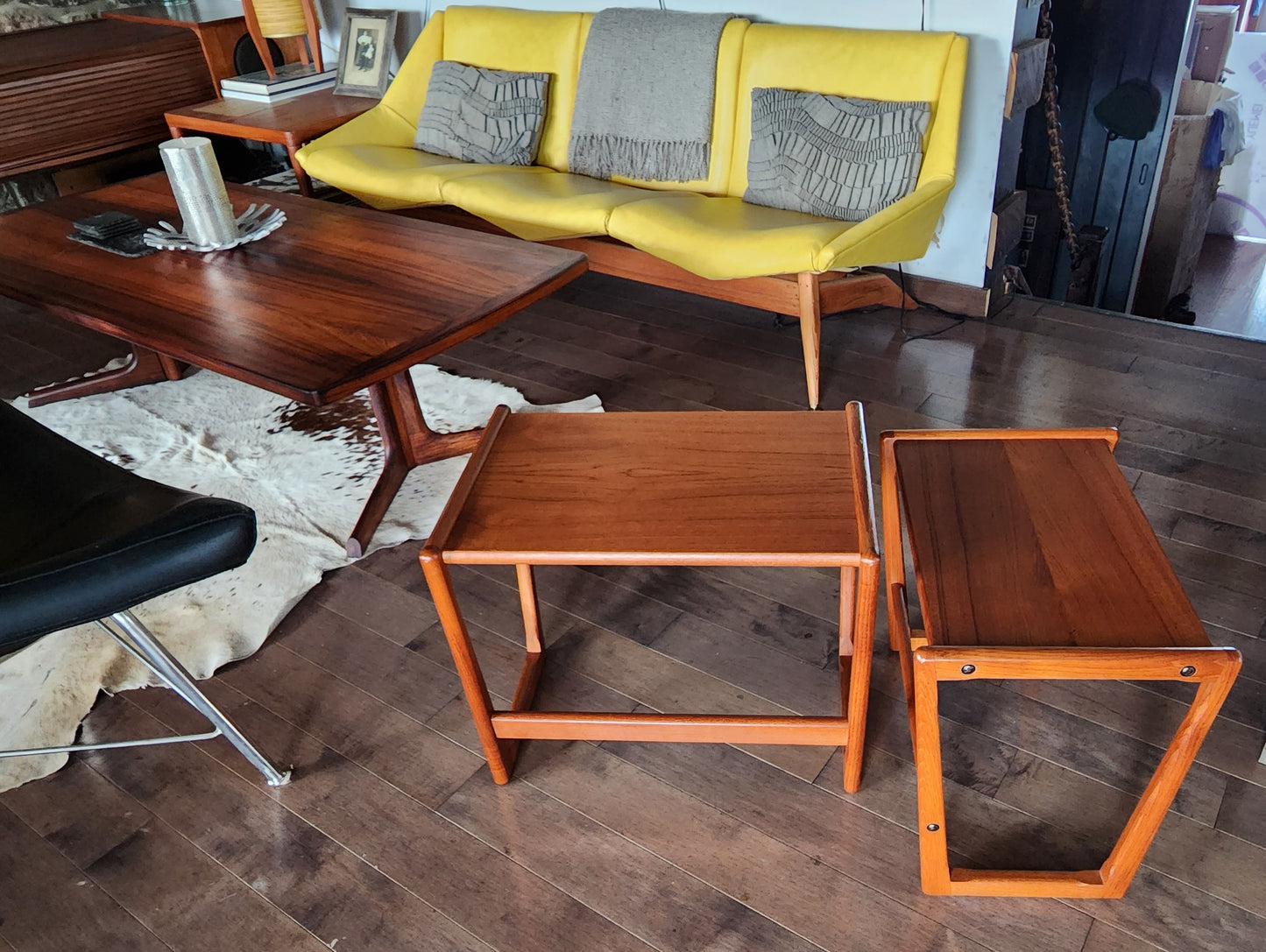 REFINISHED Danish Mid Century Modern 3 teak nesting / end tables