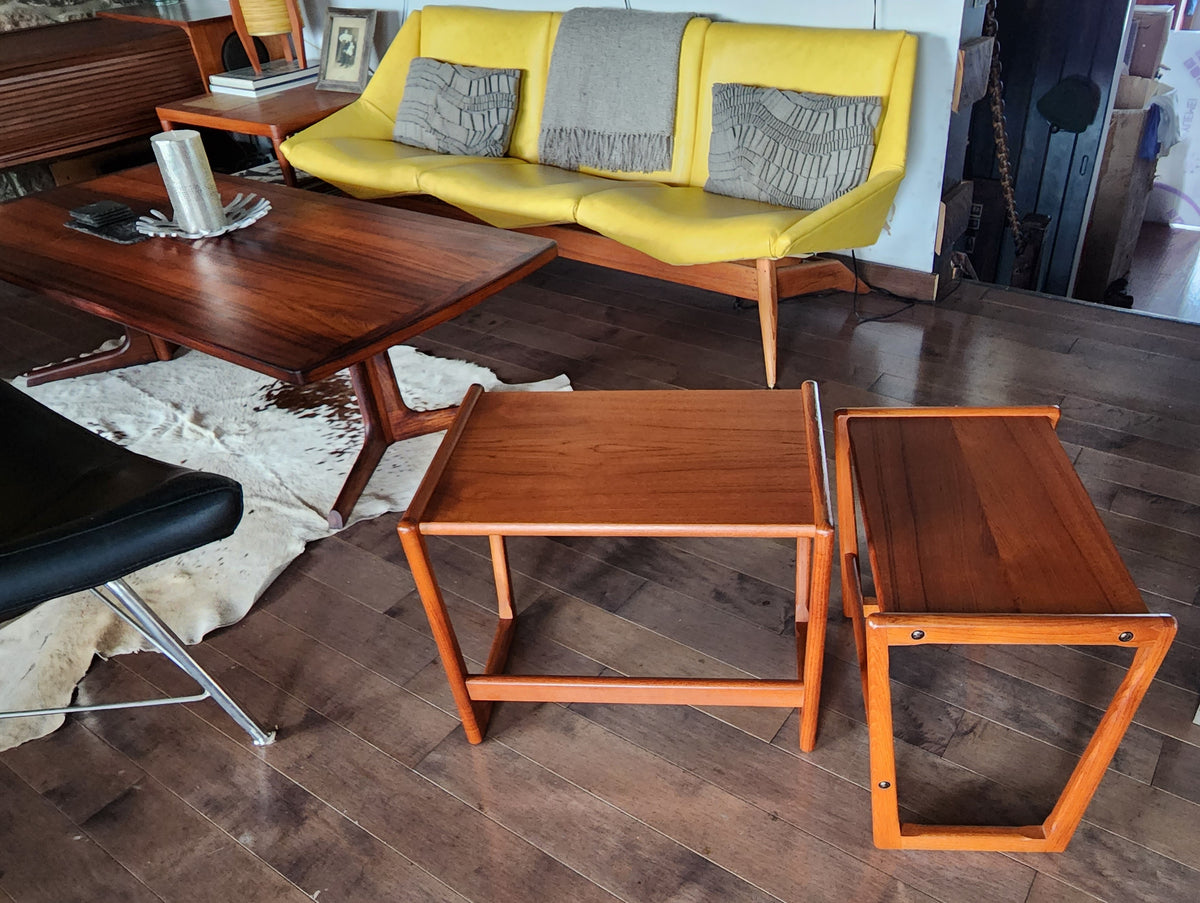 REFINISHED Danish Mid Century Modern 3 teak nesting / end tables
